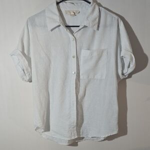 Monteau White Short-Sleeve Button-Up Shirt with Chest Pocket